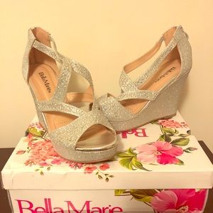 Silver rhinestone 4 inch wedge open toed shoes